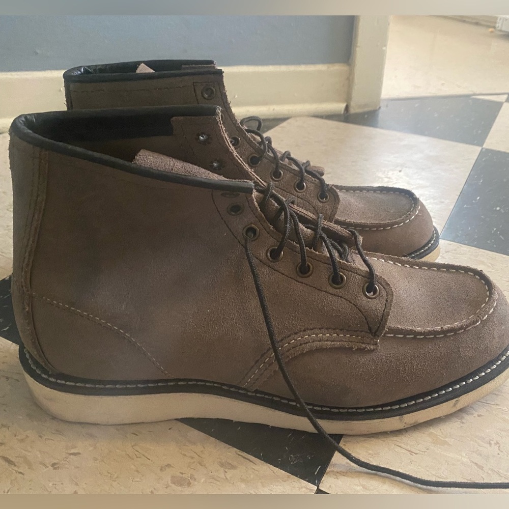 Grey Suede Red Wing 6” Eye Moc Toe work boot